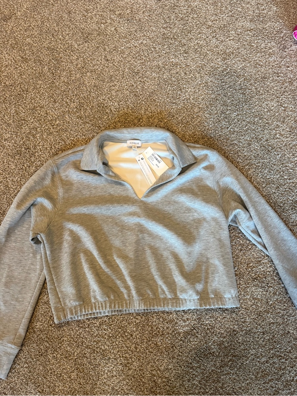 Evereve Heather Gray Collared V-Neck Long Sleeve Top